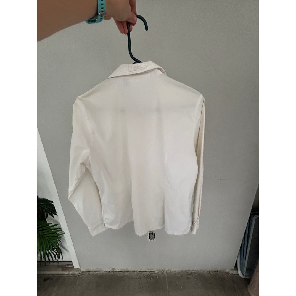 Vintage 90's Y2K White Long Sleeve Button Down Blouse Size L Detailed Collar - Picture 7 of 8